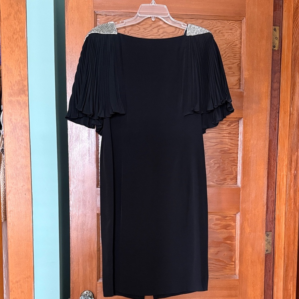 Vintage Black Dress with Silver Beaded Shoulder Details